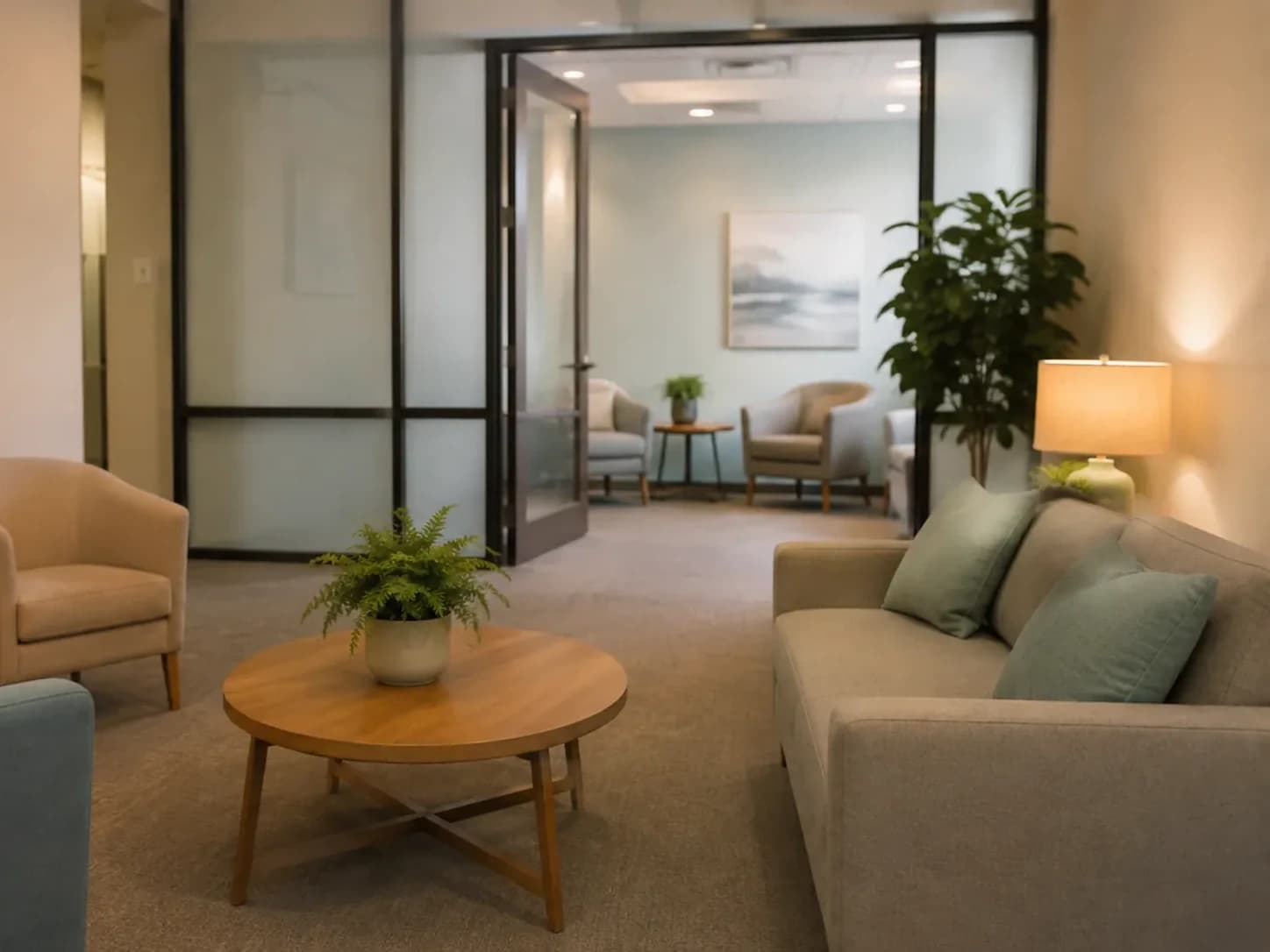 Open lounge area in an outpatient treatment setting
