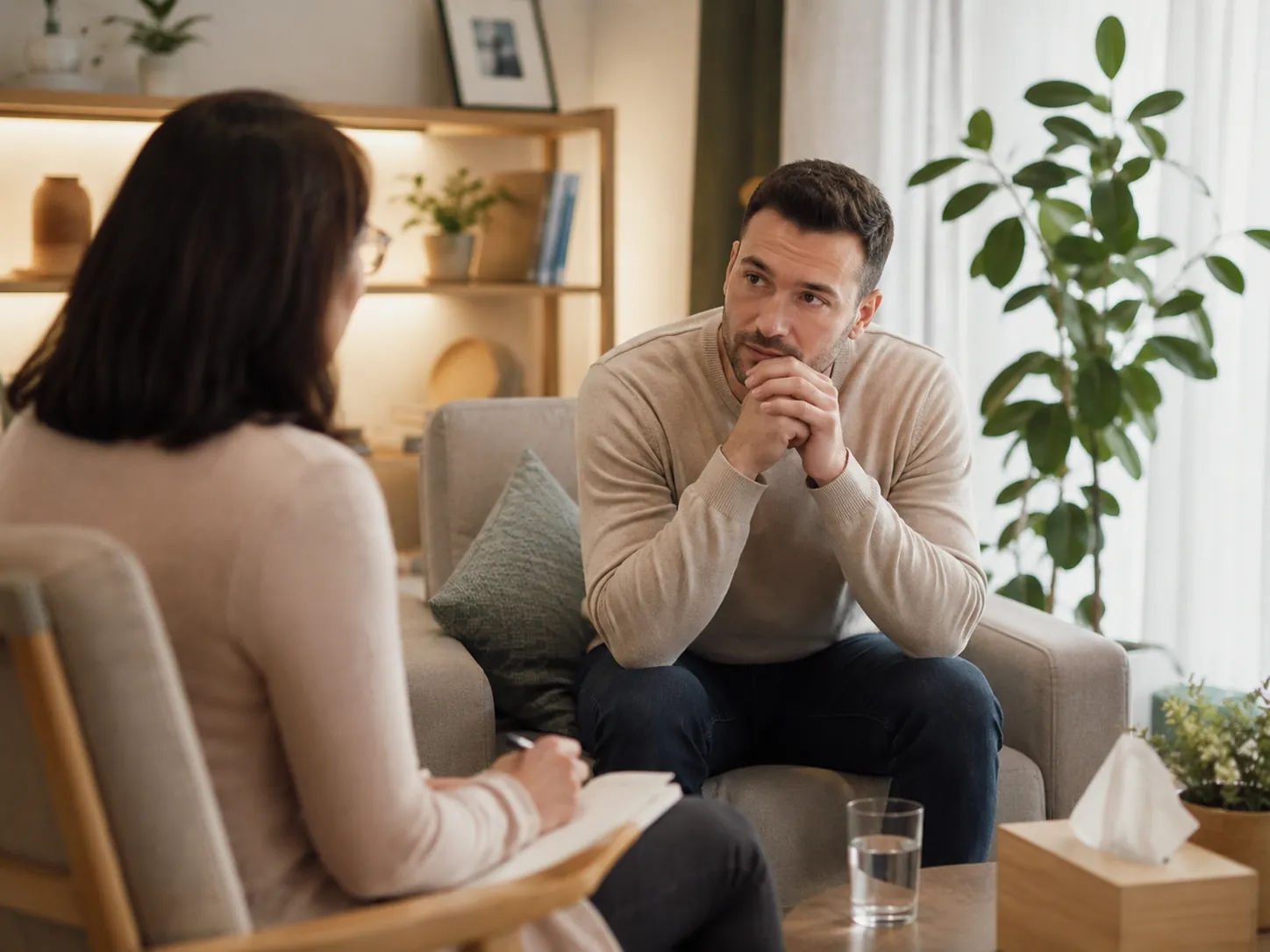 Client talking with a therapist in an individual session