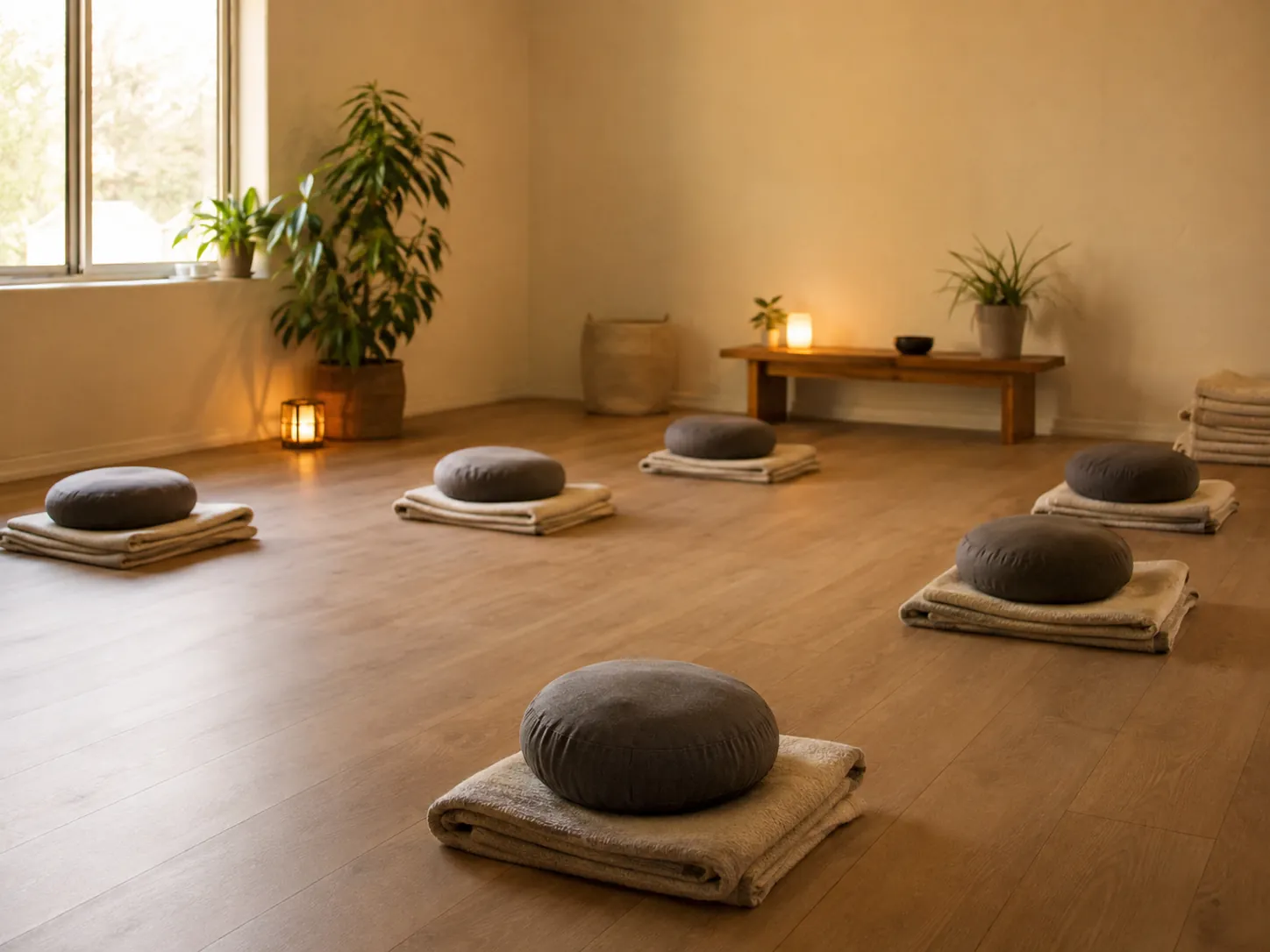 Quiet room with floor cushions for grounding work