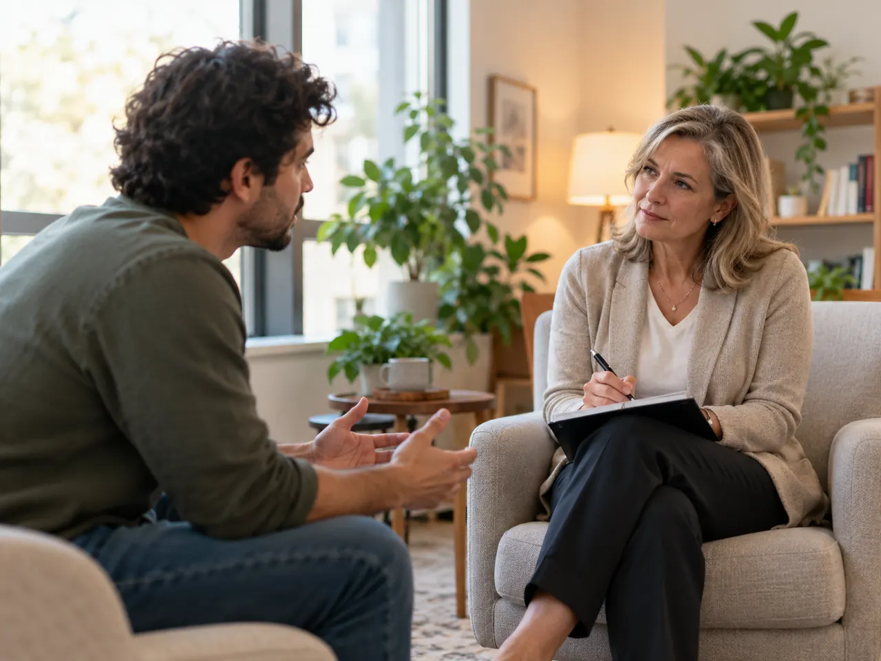Client speaking with a clinician during an individual session